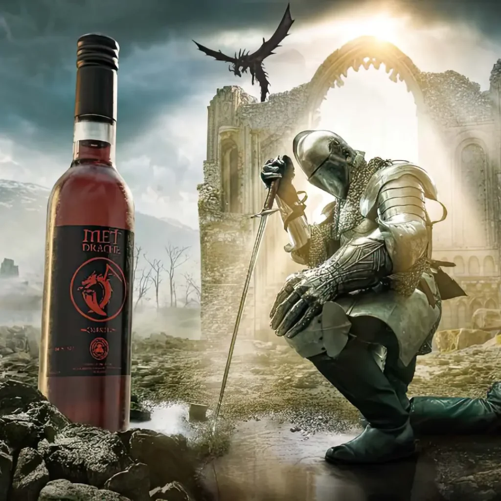 Ritter Kniet Vor Met Drachen Flasche